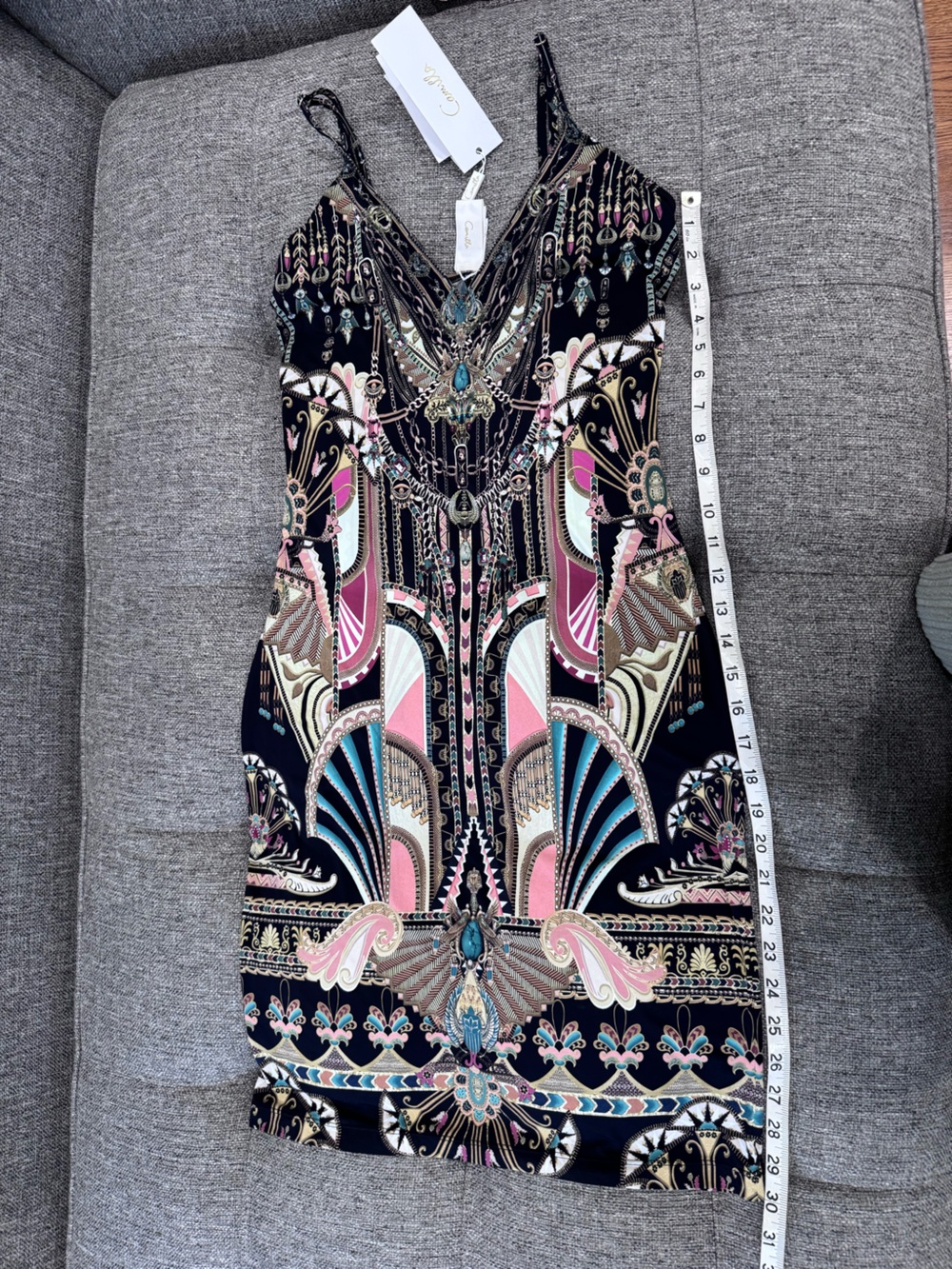 Camilla They Called Her Nefertari V Neck Black Multicolor Mini Dress size XS - Picture 8 of 9